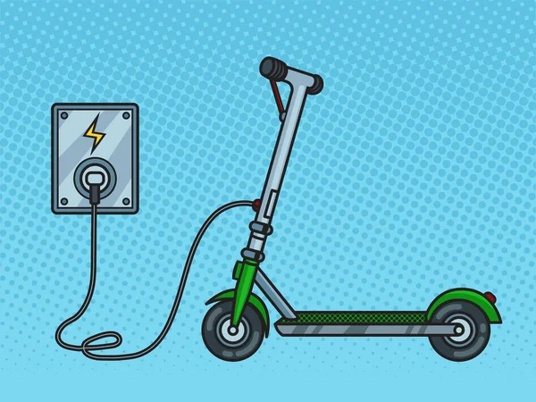 Electric Scooter Charging Outlet Pop Art Retro Vector Illustration Comic — Stockvector