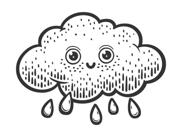 Cartoon Funny Cloud Rain Sketch Engraving Raster Illustration Scratch Board — ストック写真