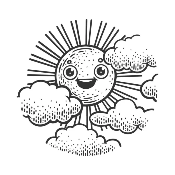 Funny Cartoon Sun Sketch Engraving Raster Illustration Scratch Board Imitation —  Fotos de Stock