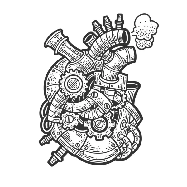Механічний Залізний Штучний Серцевий Стімпанк Ескіз Гравірування Растрової Ілюстрації Імітація — стокове фото