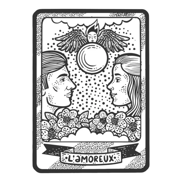 Tarot Playing Card Lovers Sketch Engraving Raster Illustration Shirt Apparel — Foto Stock
