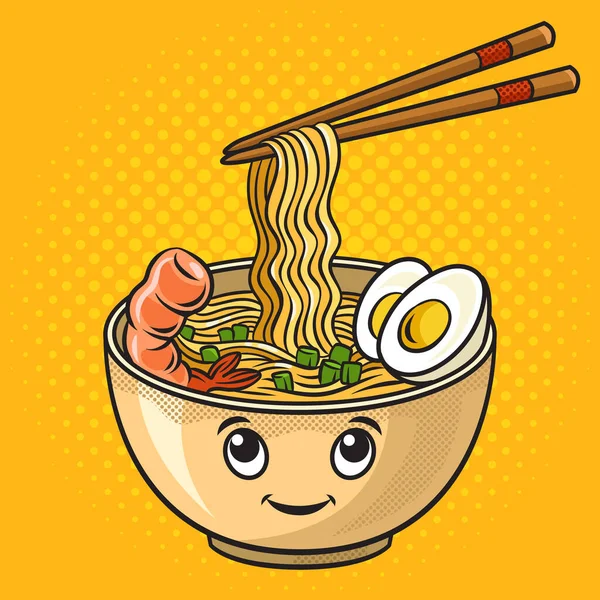 Cartoon Ramen Japanese Noodle Dish Pop Art Retro Raster Illustration — Stock fotografie