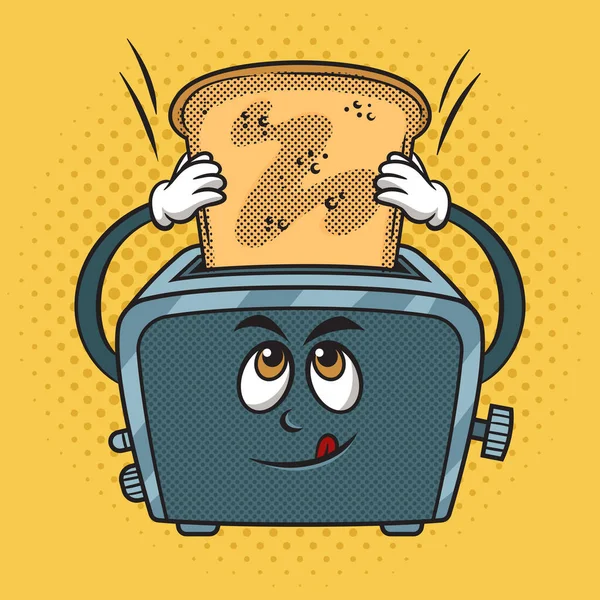 Cartoon Cute Toaster Inserts Bread Itself Pop Art Retro Raster — Stockfoto