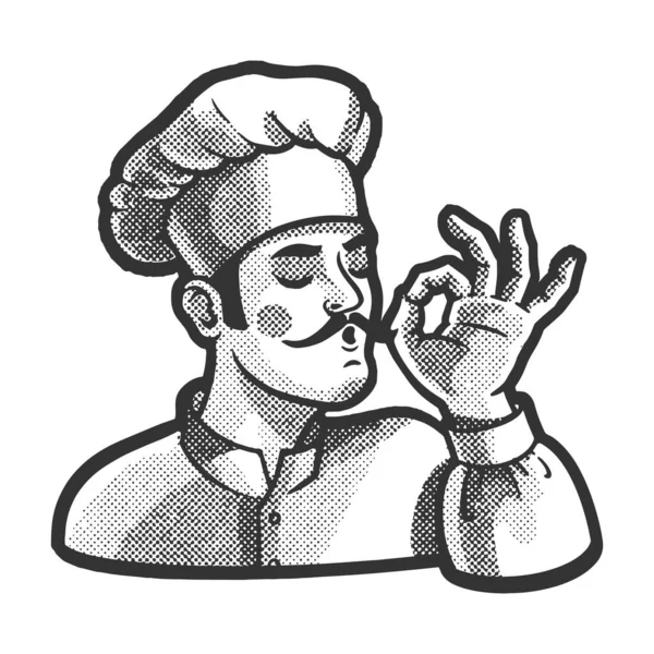 Bellissimo Gesture Chef Cook Sketch Halftone Pattern Vector Illustration Scratch — Vector de stock
