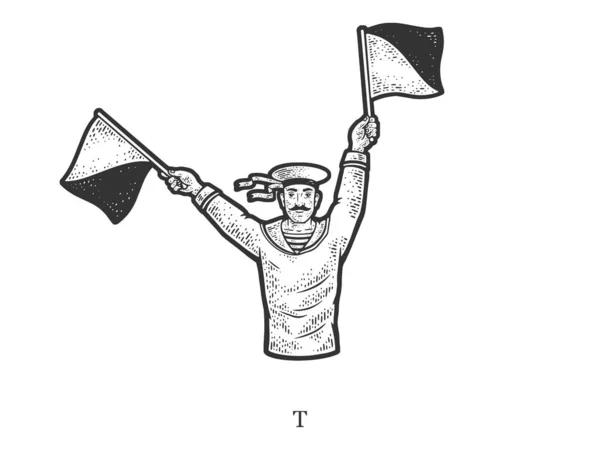 Sailor Mariner Show Flag Semaphore Alphabet Letter Sketch Engraving Raster —  Fotos de Stock