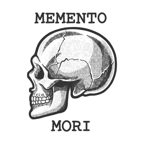 Ανθρώπινο Κρανίο Memento Mori Φράση Καλλιτεχνική Συμβολική Trope Σκίτσο Halftone — Φωτογραφία Αρχείου