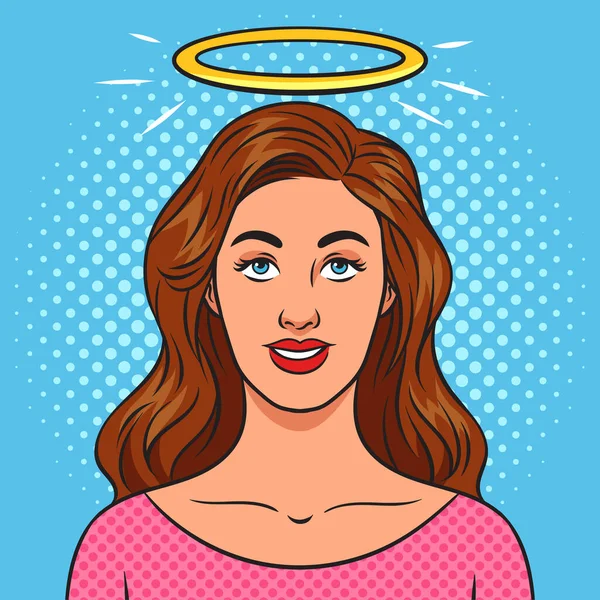 Girl Halo Her Head Pop Art Retro Vector Illustration Comic — Vector de stock