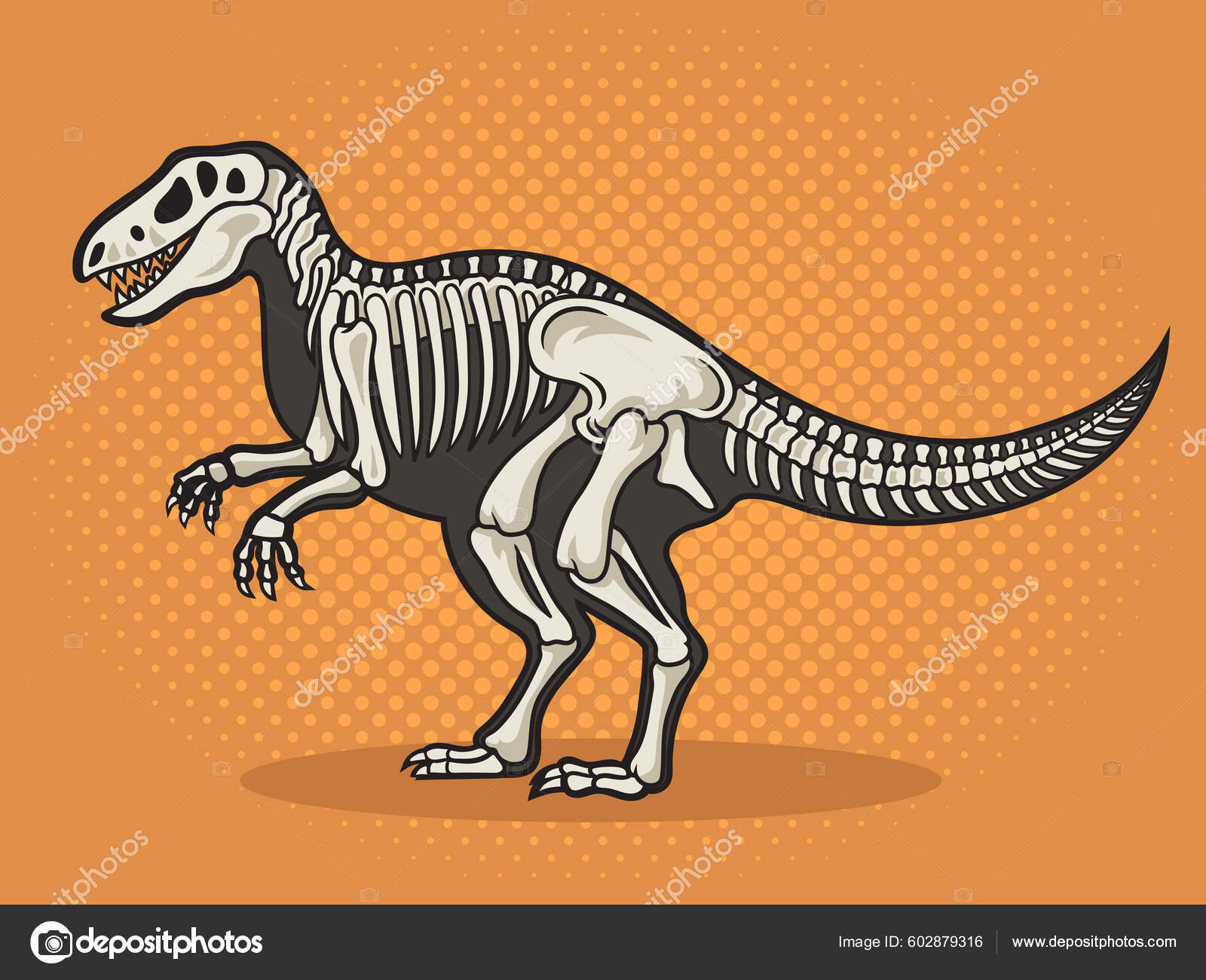 Dinosaur T-Rex. Cartoon Image As A Skeleton And Flesh. Royalty