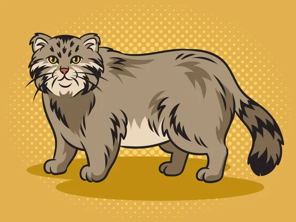 Manul Pallas Cat Pop Art Retro Vector Illustration Comic Book — Image vectorielle