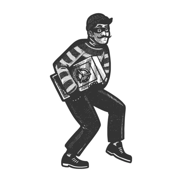 Sneaking Thief Safe Sketch Engraving Vector Illustration Scratch Board Imitation — Wektor stockowy