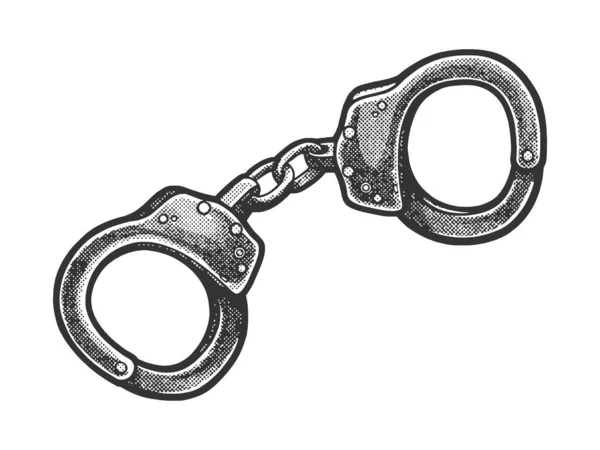 Police Handcuffs Sketch Engraving Vector Illustration Scratch Board Imitation Black — Image vectorielle