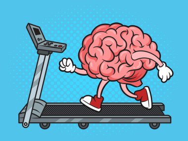 brain training on a treadmill pinup pop art retro vector illustration. Comic book style imitation.