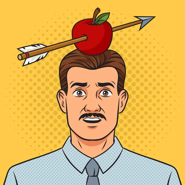 Apple Pierced Arrow Man Head Pinup Pop Art Retro Vector —  Vetores de Stock