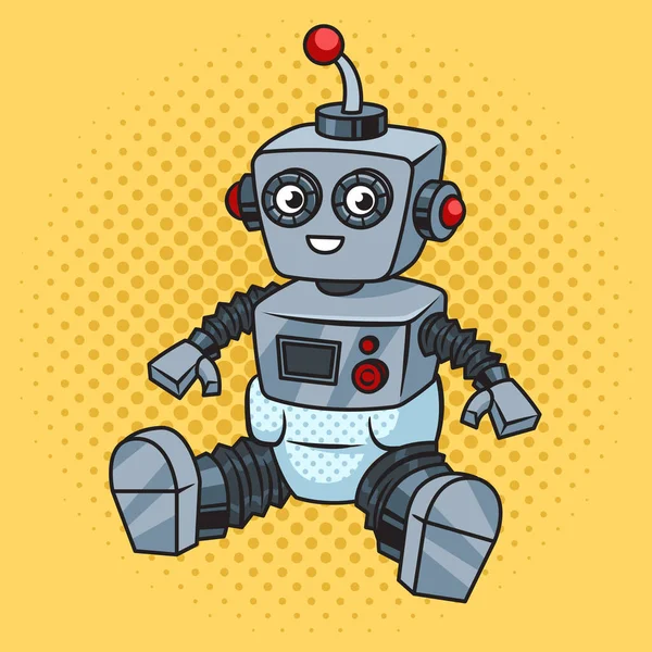 Robot Baby Blöjor Pinup Popkonst Retro Raster Illustration Serietidningsimitation — Stockfoto