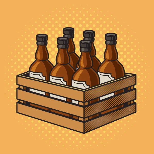 Botellas Vino Una Caja Madera Pinup Arte Pop Ilustración Raster — Foto de Stock