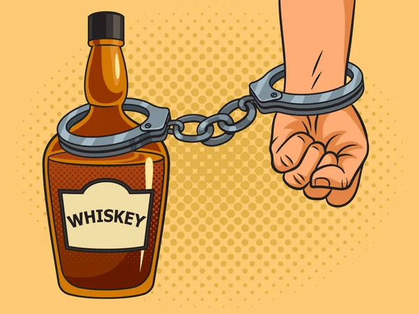 Mano Esposada Alcohol Botella Alcoholismo Metáfora Rehén Whisky Pinup Pop — Archivo Imágenes Vectoriales