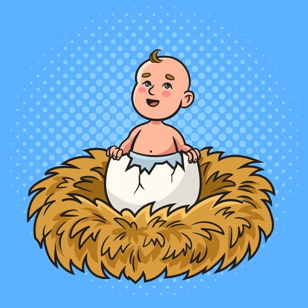 Bebé Nacido Huevo Nido Pinup Arte Retro Vector Ilustración Pop — Vector de stock