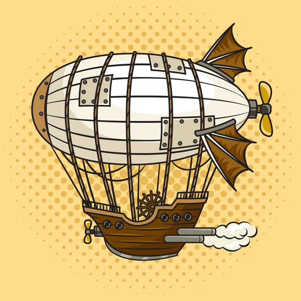 飛行船スチームパンクなピンナップポップアートレトロラスターイラスト 漫画風模倣 — ストック写真