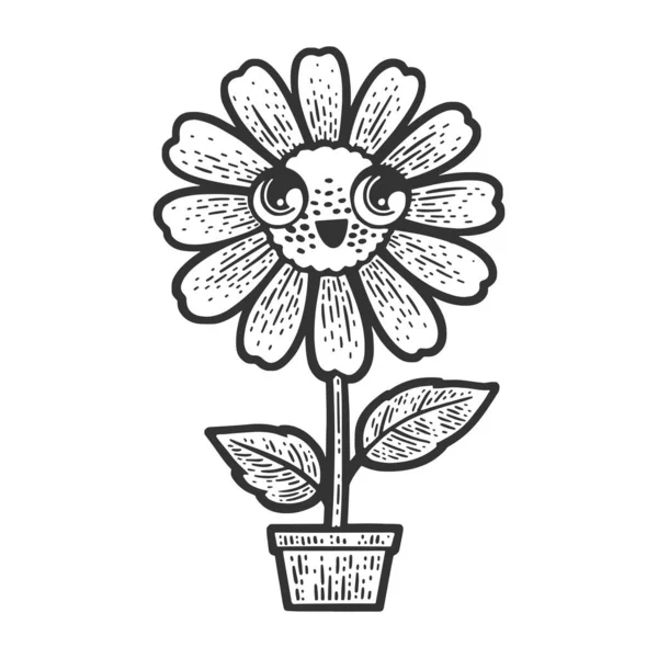 Эскиз Ромашки Ромашки Цветок Набросок Гравировки Векторной Иллюстрации Имитация Доски — стоковый вектор