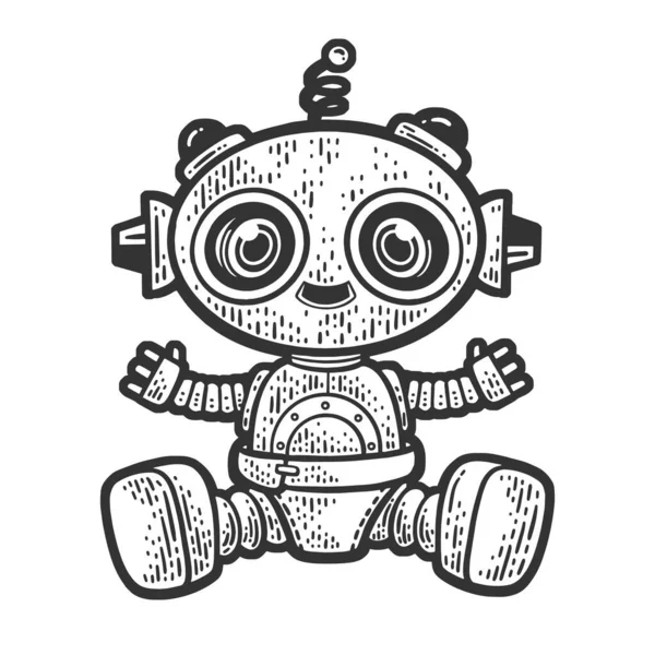 Робот Дитина Підгузках Ескіз Гравіювання Векторні Ілюстрації Імітація Дошки Подряпин — стоковий вектор
