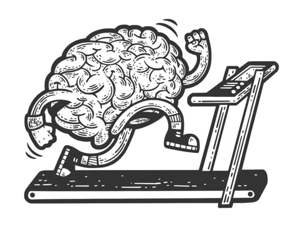 Brain Running Training Auf Dem Laufband Skizze Gravur Raster Illustration — Stockfoto