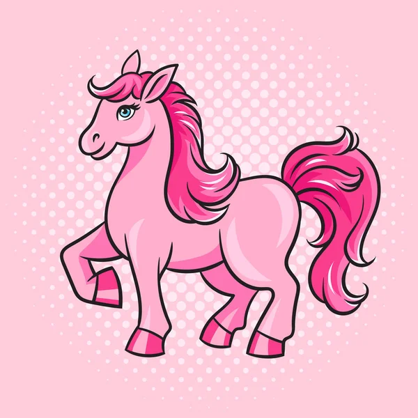 Pink Pony Cartoon Little Cute Horse Pinup Pop Art Retro — Stock Vector
