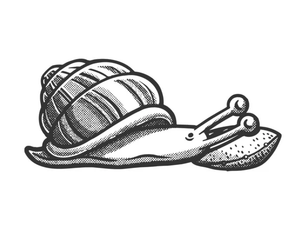 Cartoon Schnecke Schlafend Auf Kissen Skizze Gravur Vektor Illustration Rubbelbrett — Stockvektor