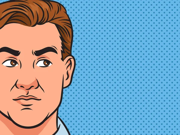 Man Zoek Naar Kant Met Rente Pin Pop Art Retro — Stockvector