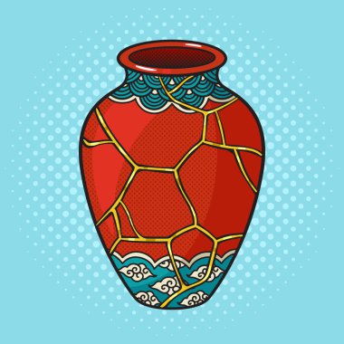 Repaired Japan vase kintsugi art color pinup pop art retro vector illustration. Comic book style imitation. clipart