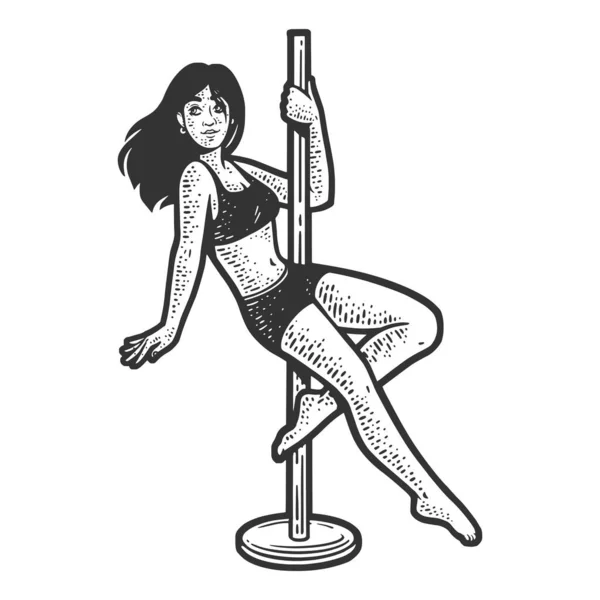 Menina Dançando Pole Sketch Gravura Raster Ilustração Imitação Raspadinha Imagem — Fotografia de Stock