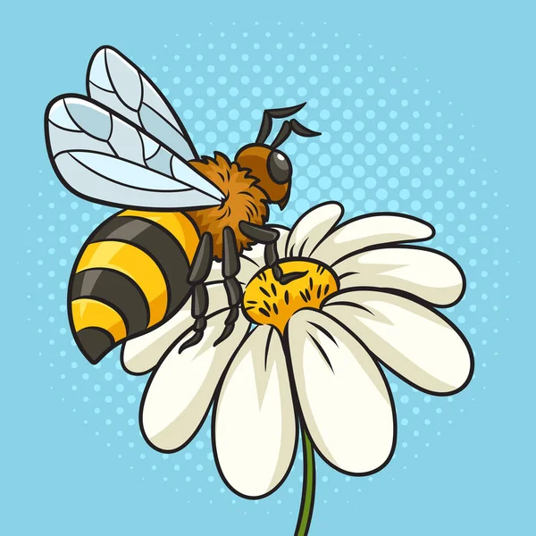 bee on a flower pinup pop art retro raster illustration. Comic book style imitation.