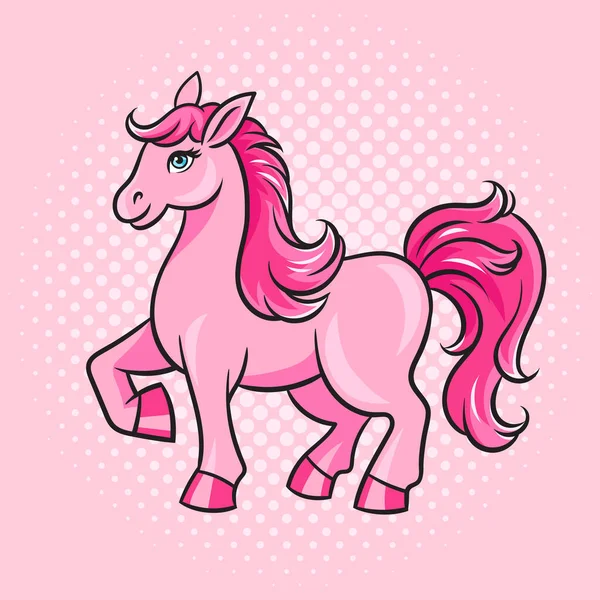 ピンクのポニー漫画少しかわいい馬のピンナップポップアートレトロラスターイラスト 漫画風模倣 — ストック写真