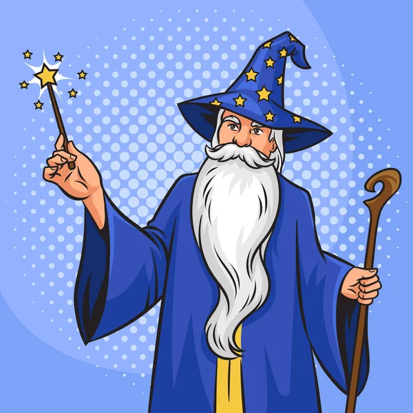 Волшебник Чародей Волшебник Сказка Старик Сказочный Персонаж Волшебной Палочкой Белая — стоковое фото