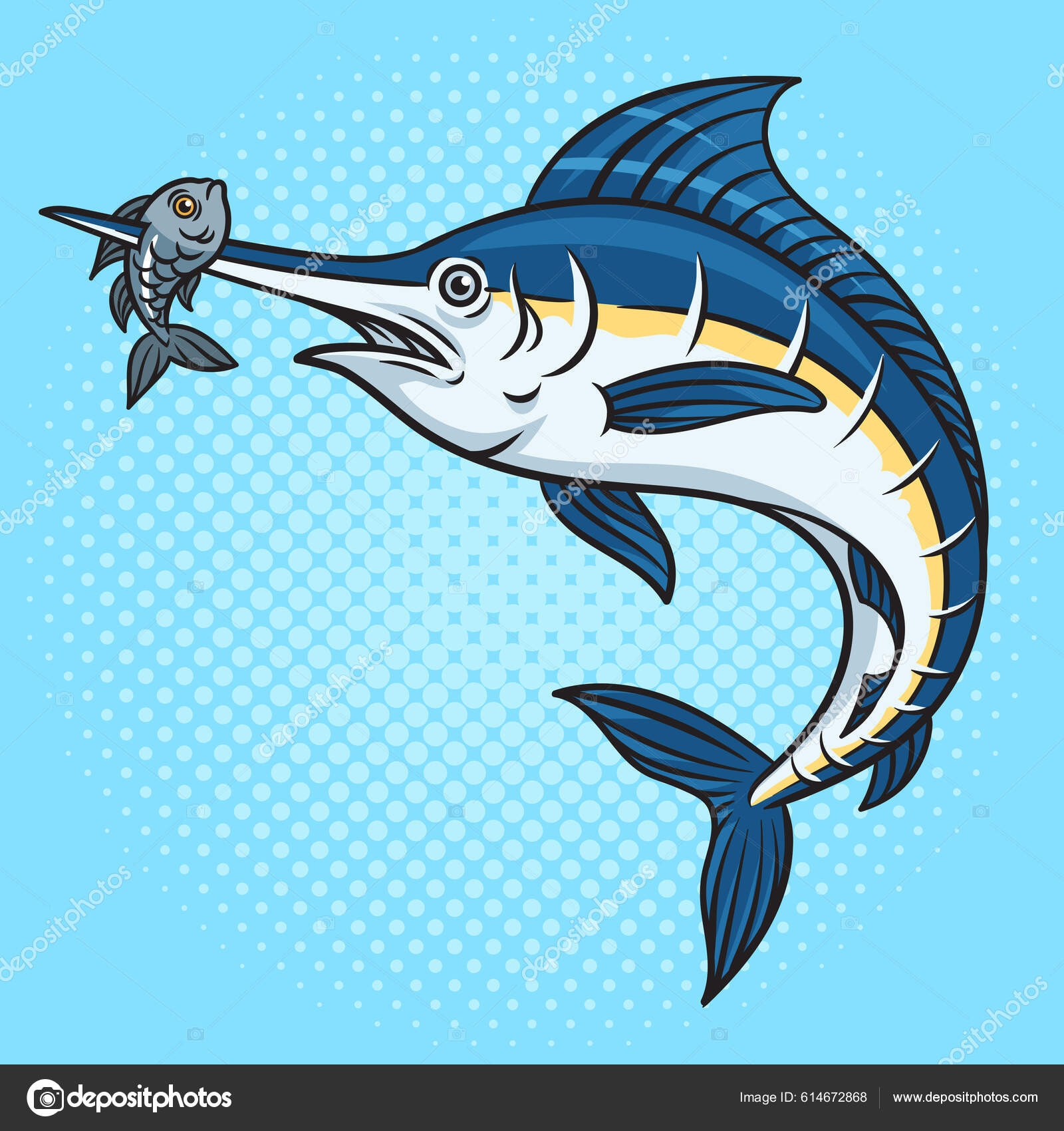 Marlin Swordfish Fish Impaled Nose Pinup Pop Art Retro Vector Stock
