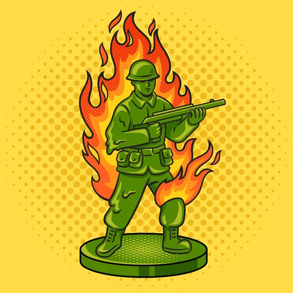 Παιχνίδι Πλαστικό Στρατιώτη Στη Φωτιά Pinup Pop Τέχνη Ρετρό Raster — Φωτογραφία Αρχείου