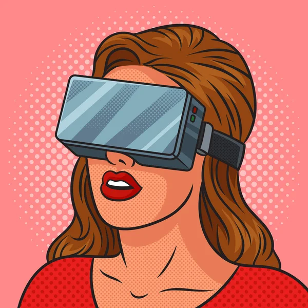 Chica Con Gafas Realidad Virtual Pinup Arte Pop Ilustración Vectorial — Archivo Imágenes Vectoriales