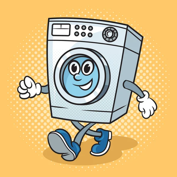 Walking Cartoon Waschmaschine Pinup Pop Art Retro Raster Illustration Nachahmung — Stockfoto