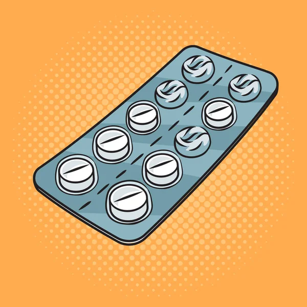 Χάπι Δισκίο Φάρμακο Συσκευασία Κυψέλης Pinup Pop Art Ρετρό Εικόνα — Φωτογραφία Αρχείου