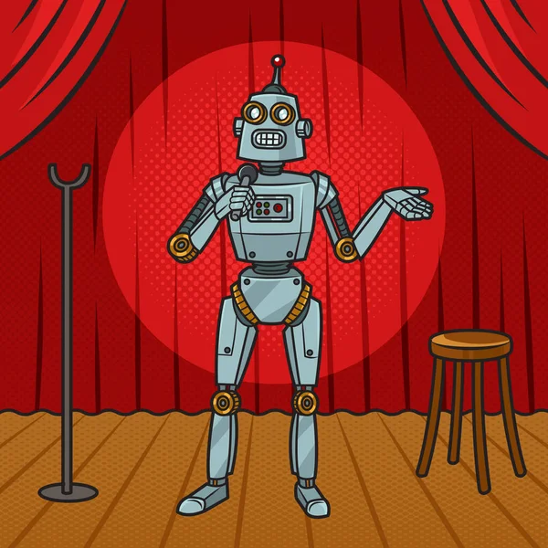 Stå Upp Komedi Komiker Komiker Robot Pinup Popkonst Retro Raster — Stockfoto