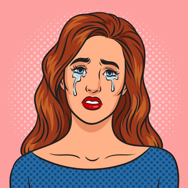 Crying Beauty Young Woman Pinup Pop Art Retro Vector Illustration — Stock Vector