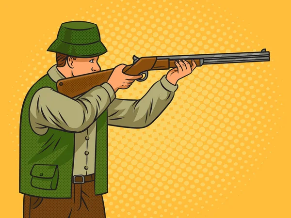 Hunter Aims Gun Pinup Pop Art Retro Vector Illustration Comic — Stock Vector