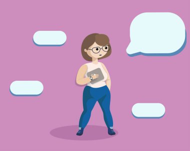  Ofisteki kız işçi. Düşünce bulutları