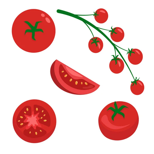 Conjunto Tomates Vermelhos Gráficos Vetoriais — Vetor de Stock