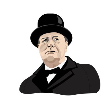 Vector portrait of Winston Churchill wearing a hat clipart