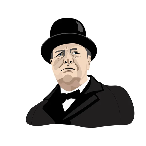 Vector Portrait Winston Churchill Wearing Hat — Stock Vector