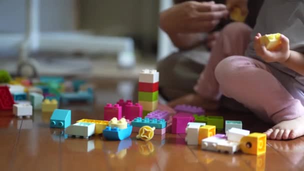Parents Enfants Jouant Avec Des Blocs — Video