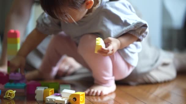 Parents Children Playing Blocks — Stock Video