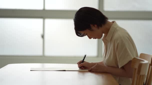 Una Mujer Practicando Escritura Bolígrafos — Vídeos de Stock