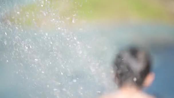 Boy Frolicking Shower — стоковое видео