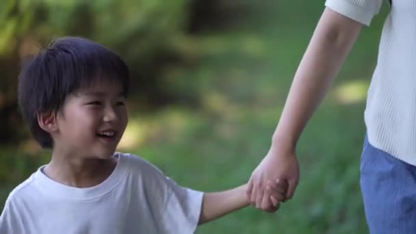 Orang Tua Dan Anak Anak Berjalan Bergandengan Tangan — Stok Video